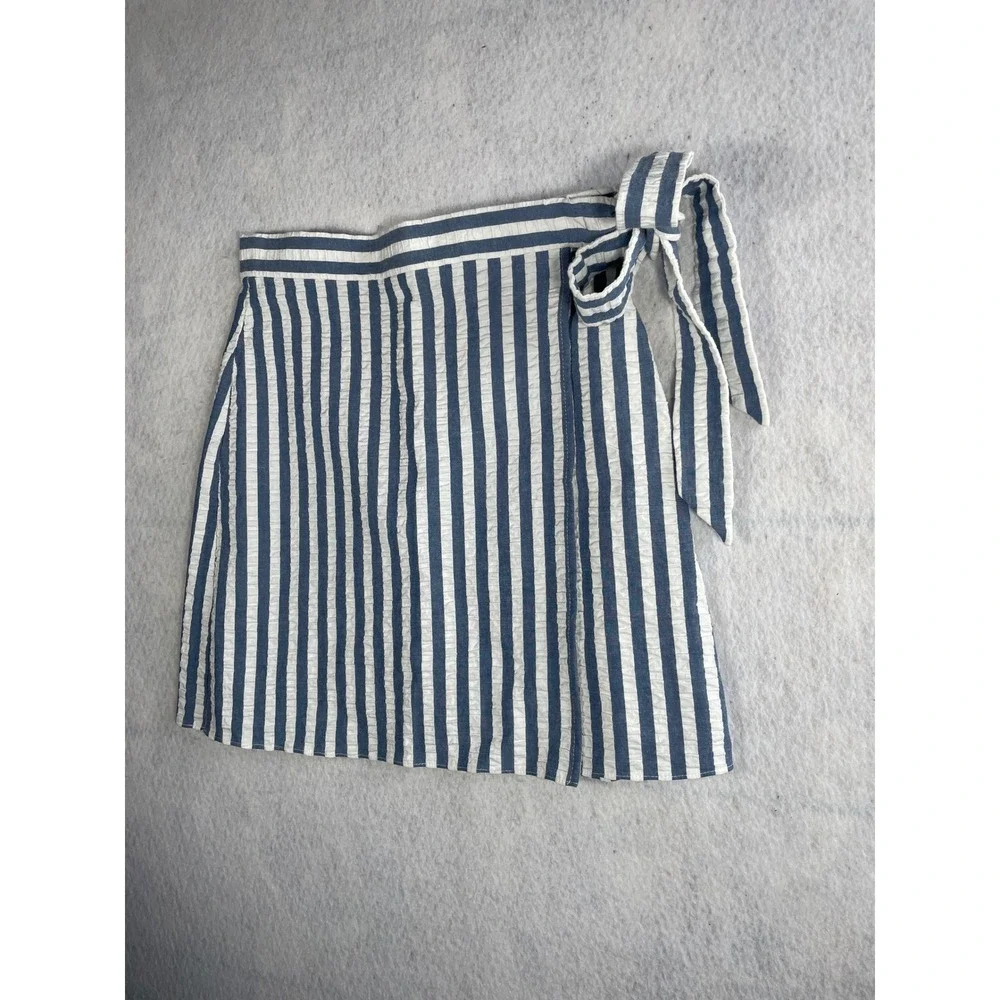 J.Crew Womens High Waist Blue White Striped Wrap Mini Skirt Side Tie Size‎ 2